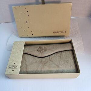 Vintage Buxton Beige Leather Clutch Wallet With Coin Purse & ID Slots New In Box